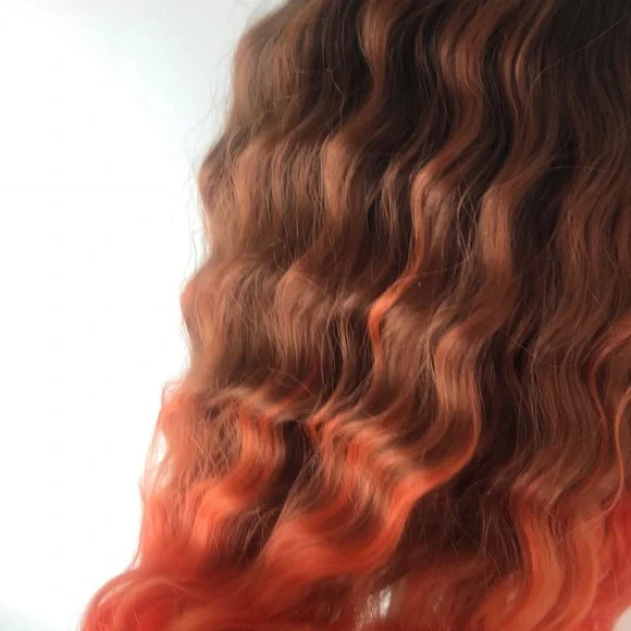 30” ORANGE BROWN OMBRÉ CELEB WAVY LACE-FRONT WIG
